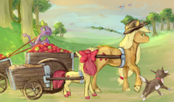 Size: 4000x2335 | Tagged: safe, artist:cuttledreams, character:apple bloom, character:applejack, character:rainbow dash, character:spike, character:twilight sparkle, character:twilight sparkle (alicorn), character:winona, species:alicorn, species:pony, apple, female, food, mare, unshorn fetlocks