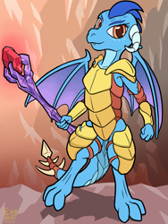 Size: 1536x2048 | Tagged: safe, artist:exedrus, character:princess ember, species:dragon, episode:gauntlet of fire, g4, my little pony: friendship is magic, armor, bloodstone scepter, dragon armor, dragon lord ember, female, looking at you, solo, spread wings, wings