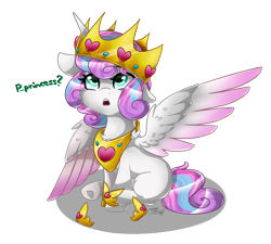 Size: 976x880 | Tagged: safe, artist:cloud-drawings, character:princess flurry heart, species:alicorn, species:pony, crown, cute, female, filly, floppy ears, flurrybetes, foal, looking up, open mouth, sitting, solo, young