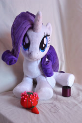 Size: 1280x1920 | Tagged: safe, artist:sophiesplushies, character:rarity, cute, dawwww, irl, looking at you, mouth hold, needle, photo, pincushion, plushie, raribetes, solo, spool, thread