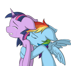 Size: 823x760 | Tagged: safe, artist:geneticanomaly, artist:school-day, character:rainbow dash, character:twilight sparkle, ship:twidash, comforting, crying, female, floppy ears, hug, lesbian, shipping, simple background, white background