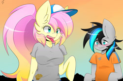 Size: 1748x1151 | Tagged: safe, artist:php69, character:derpy hooves, character:fluttershy, oc, species:anthro, ship:derpyshy, arm hooves, female, fusion, lesbian, shipping