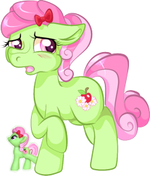 Size: 526x618 | Tagged: safe, artist:paintsplatter, character:florina tart, species:earth pony, species:pony, apple family member, blushing, simple background, solo, toy, white background