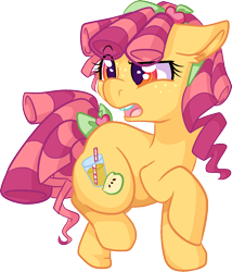 Size: 1387x1617 | Tagged: safe, artist:paintsplatter, oc, oc only, oc:apple fizz, parent:apple bloom, parent:tender taps, parents:tenderbloom, bow, hair bow, offspring, solo, tail bow