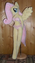 Size: 2052x3648 | Tagged: safe, artist:yukamina-plushies, character:fluttershy, species:anthro, species:unguligrade anthro, anthro plushie, attached skirt, bikini, breasts, busty fluttershy, clothing, dollfie, female, frilled swimsuit, irl, photo, pink swimsuit, plushie, solo, swimsuit
