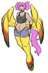 Size: 800x1200 | Tagged: safe, artist:sterks, oc, oc only, oc:thorn, parent:fluttershy, satyr, choker, clothing, offspring, one finger death punch, panties, piercing, pigtails, solo, spiked choker, thong, underwear