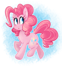 Size: 1823x1924 | Tagged: safe, artist:saber-panda, character:pinkie pie, species:earth pony, species:pony, female, looking back, mare, signature, solo, walking