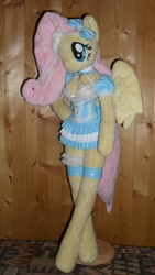Size: 2052x3648 | Tagged: safe, artist:yukamina-plushies, character:fluttershy, species:anthro, species:unguligrade anthro, anthro plushie, clothing, corset, dollfie, dress, female, folded wings, irl, photo, plushie, solo