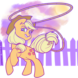 Size: 1024x1024 | Tagged: safe, artist:tentacuddles, character:applejack, female, fence, lasso, solo