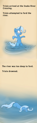 Size: 669x2163 | Tagged: safe, artist:firenhooves, character:trixie, species:pony, species:unicorn, abuse, asphyxiation, comic, crossover, dead, death, drowning, female, mare, oregon trail, pokémon, pokémon go, reality ensues, this ended in death, trixiebuse, water