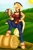 Size: 835x1280 | Tagged: safe, artist:manestreamstudios, character:applejack, species:anthro, species:earth pony, species:unguligrade anthro, g4, big breasts, breasts, busty applejack, clothing, female, grin, hay bale, jeans, lasso, looking at you, mare, pants, shirt, smiling, solo, spurs
