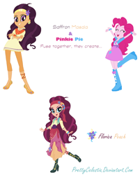 Size: 1024x1275 | Tagged: safe, artist:prettycelestia, base used, character:pinkie pie, character:saffron masala, oc, oc:florica peach, episode:spice up your life, g4, my little pony: friendship is magic, my little pony:equestria girls, equestria girls-ified, fusion