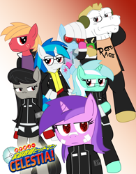 Size: 1000x1283 | Tagged: safe, artist:sonic-chaos, character:amethyst star, character:big mcintosh, character:bulk biceps, character:dj pon-3, character:lyra heartstrings, character:octavia melody, character:photo finish, character:sparkler, character:vinyl scratch, species:earth pony, species:pony, anime, glasses, male, manga, parody, reborn, roid rage, stallion