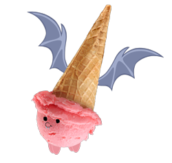 Size: 4000x3800 | Tagged: safe, artist:barbra, oc, oc only, bat wings, cute, cute little fangs, fangs, ice cream cone, not salmon, simple background, smiling, solo, spread wings, transparent background, wat, what has magic done, wings