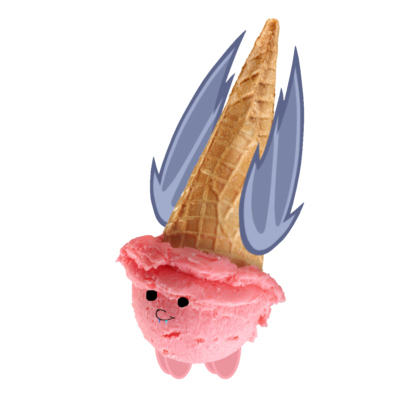 Size: 1330x1330 | Tagged: safe, artist:barbra, animated, bat wings, fangs, ice cream cone, wat