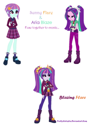 Size: 858x1118 | Tagged: safe, artist:prettycelestia, character:aria blaze, character:sunny flare, my little pony:equestria girls, brazil, fusion, gem fusion, multiple arms, steven universe, voice actor joke