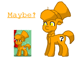 Size: 800x600 | Tagged: safe, artist:barbra, oc, oc only, oc:maybe, oc:no, species:earth pony, species:pony, pony town, :|, bags under eyes, clothing, cropped, empty eyes, hat, male, maybe, messy mane, necktie, no pupils, question mark, simple background, solo, stallion, top hat, white background, wide eyes