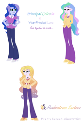 Size: 898x1314 | Tagged: safe, artist:prettycelestia, character:princess celestia, character:princess luna, character:principal celestia, character:vice principal luna, oc, oc:headmistress sundown, my little pony:equestria girls, ethereal hair, fusion, royal sisters, siblings, simple background, sisters, vice principal luna, white background