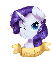 Size: 874x1039 | Tagged: safe, artist:agletka, character:rarity, bust, one eye closed, portrait, watermark, wink