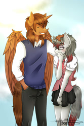 Size: 681x1024 | Tagged: safe, artist:rainbowhitter, oc, oc only, oc:courageous heart, species:anthro, siblings