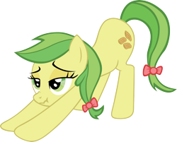 Size: 4860x3912 | Tagged: safe, artist:sircinnamon, character:apple fritter, species:earth pony, species:pony, apple family member, background pony, bow, female, hair bow, iwtcird, mare, meme, scrunchy face, simple background, solo, tail bow, transparent background