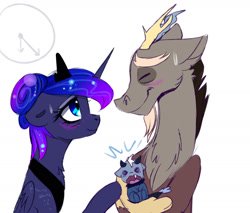 Size: 1600x1366 | Tagged: safe, artist:elementalokami, character:discord, character:princess luna, parent:discord, parent:princess luna, parents:lunacord, ship:lunacord, baby, cute, discute, hybrid, interspecies offspring, lunabetes, male, maternaluna, offspring, shipping, straight