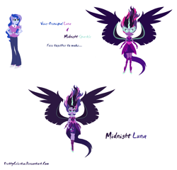 Size: 2048x1968 | Tagged: safe, artist:prettycelestia, character:midnight sparkle, character:princess luna, character:twilight sparkle, character:twilight sparkle (scitwi), character:vice principal luna, species:eqg human, my little pony:equestria girls, fusion, gem fusion, midnight sparkle, multiple arms, multiple eyes, vice principal luna