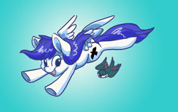 Size: 923x583 | Tagged: safe, artist:indiefoxtail, oc, oc only, oc:swallowtail, species:bird, species:pegasus, species:pony, flying, solo