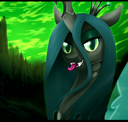 Size: 772x735 | Tagged: safe, artist:gamblingfoxinahat, character:queen chrysalis, species:changeling, changeling queen, female, solo, tongue out