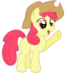Size: 2600x2880 | Tagged: safe, artist:wildtiel, character:apple bloom, species:earth pony, species:pony, clothing, female, filly, hat, high res, simple background, smiling, solo, transparent background, waving