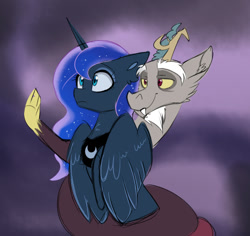 Size: 1109x1047 | Tagged: safe, artist:elementalokami, character:discord, character:princess luna, ship:lunacord, coils, male, shipping, straight