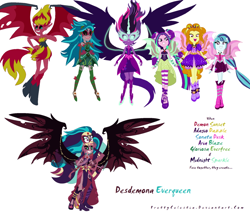 Size: 1024x872 | Tagged: safe, artist:prettycelestia, character:adagio dazzle, character:aria blaze, character:gloriosa daisy, character:midnight sparkle, character:sonata dusk, character:sunset satan, character:sunset shimmer, character:twilight sparkle, character:twilight sparkle (scitwi), oc, oc:desdemona everqueen, species:eqg human, equestria girls:friendship games, equestria girls:legend of everfree, equestria girls:rainbow rocks, g4, my little pony: equestria girls, my little pony:equestria girls, abomination, bare shoulders, body horror, demon, equestria is doomed, equestria's monster girls, evil, evil grin, fusion, gaea everfree, gem fusion, midnight sparkle, multiple arms, multiple eyes, multiple limbs, nightmare fuel, sleeveless, steven universe, strapless, sunset satan, the dazzlings, this isn't even my final form, this will end in conquest, xk-class end-of-the-world scenario