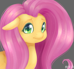 Size: 900x840 | Tagged: safe, artist:moxaji, character:fluttershy, bust, colored pupils, female, floppy ears, looking at you, portrait, simple background, solo