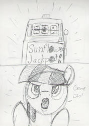 Size: 793x1122 | Tagged: safe, artist:midwestbrony, character:twilight sparkle, female, monochrome, slot machine, solo, traditional art