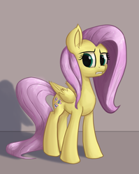 Size: 1195x1500 | Tagged: safe, artist:shikogo, derpibooru original, character:fluttershy, female, gritted teeth, scared, solo, worried