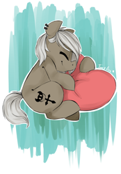 Size: 1276x1836 | Tagged: safe, artist:tamyarts, oc, oc only, species:earth pony, species:pony, cute, heart pillow, hug, ocbetes, pillow, solo