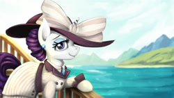 Size: 2000x1125 | Tagged: safe, artist:blackligerth, character:rarity, episode:p.p.o.v. (pony point of view), g4, my little pony: friendship is magic, clothing, costume, female, hat, ocean, raristocrat, rose dewitt bukater, solo, titanic