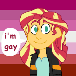 Size: 500x500 | Tagged: safe, artist:rivalcat, character:sunset shimmer, my little pony:equestria girls, female, i'm gay, lesbian pride flag, pride, pride flag, solo