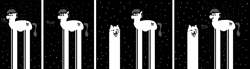 Size: 1813x500 | Tagged: safe, artist:barbra, oc, oc:lang, species:dog, barking, blep, comic, crossover, floppy ears, impossibly long legs, impossibly long neck, lesser dog, lonely, monochrome, sad, smiling, space, surprised, tongue out, undertale, wide eyes