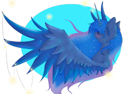Size: 1280x960 | Tagged: safe, artist:niniibear, character:princess luna, blushing, cute, eyes closed, female, horn jewelry, jewelry, simple background, solo, spread wings, stars, transparent background, vector, wing jewelry, wings