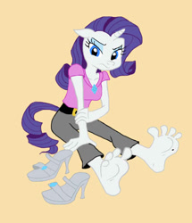 Size: 499x581 | Tagged: safe, artist:dertikleen, character:rarity, species:anthro, species:plantigrade anthro, barefoot, beauty mark, clothing, feet, female, foot fetish, high heels, soles, solo, toes