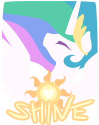 Size: 540x684 | Tagged: safe, artist:gingermint, artist:icekatze, character:princess celestia, species:alicorn, species:pony, eyes closed, female, hooves, horn, lineless, mare, minimalist, modern art, simple background, solo, sun, text, transparent, transparent background, wings