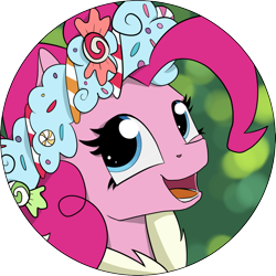 Size: 968x968 | Tagged: safe, artist:shikogo, character:pinkie pie, episode:a hearth's warming tail, g4, my little pony: friendship is magic, female, happy, looking at you, round, simple background, smiling, solo, spirit of hearth's warming presents, transparent background