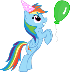 Size: 1200x1238 | Tagged: safe, artist:chir-miru, character:rainbow dash, backwards cutie mark, balloon, clothing, female, hat, party hat, simple background, solo, transparent background