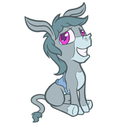 Size: 1536x1536 | Tagged: safe, artist:exedrus, derpibooru original, oc, oc only, species:donkey, species:pony, derpibooru community collaboration, 2017 community collab, colt, looking at you, male, pose, saddle, simple background, sitting, smiling, solo, tack, transparent background