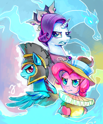 Size: 800x958 | Tagged: safe, artist:erinliona, character:pinkie pie, character:rainbow dash, character:rarity, episode:hearth's warming eve, g4, my little pony: friendship is magic, chancellor puddinghead, commander hurricane, princess platinum, ruff (clothing), windigo