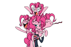 Size: 1024x683 | Tagged: safe, artist:hellhounds04, character:pinkie pie, crossover, lazytown, multeity, party horn, ponidox, robbie rotten, self ponidox, simple background, transparent background, we are number one