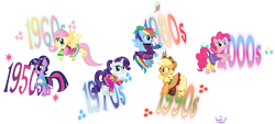Size: 6607x2991 | Tagged: safe, artist:meganlovesangrybirds, character:applejack, character:fluttershy, character:pinkie pie, character:rainbow dash, character:rarity, character:twilight sparkle, species:pony, episode:friendship through the ages, equestria girls:rainbow rocks, g4, my little pony: equestria girls, my little pony:equestria girls, '90s, 2000s, 50s, 60s, 70s, 80s, absurd resolution, clothing, cutie mark, dress, equestria girls outfit, equestria girls ponified, fashion, flying, mane six, open mouth, ponified, raised hoof, simple background, smiling, socks, spread wings, stockings, thigh highs, transparent background, wings