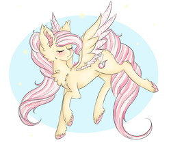 Size: 1250x1091 | Tagged: safe, artist:niniibear, oc, oc only, oc:meave, species:pegasus, species:pony, blue, blushing, buttercream (food), chest fluff, commission, cream, cute, cutie mark, eyes closed, female, fluffy, fly, flying, food, frosting, hoove, mare, pink, render, solo, sweet, vector, yellow