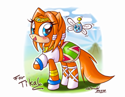 Size: 1100x859 | Tagged: safe, artist:tobibrocki, chao, clothing, crossover, parasprite, paraspritized, ponified, solo, sonic the hedgehog (series), tikal